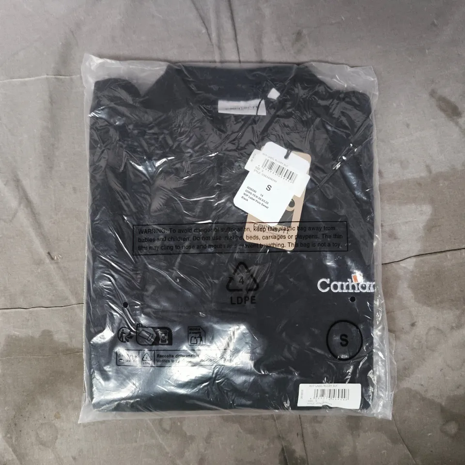 BAGGED CARHARTT LABEL RUGBY POLO SWEATER IN BLACK SIZE SMALL