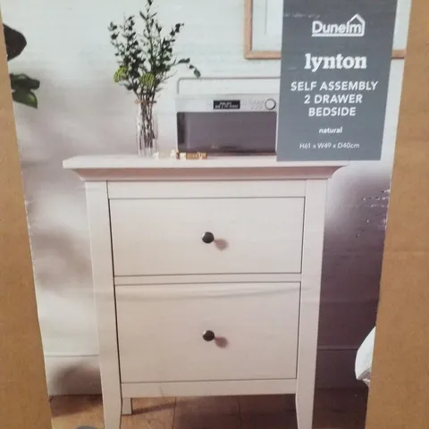 BOXED LYNTON 2 DRAWER BEDSIDE TABLE - NATURAL