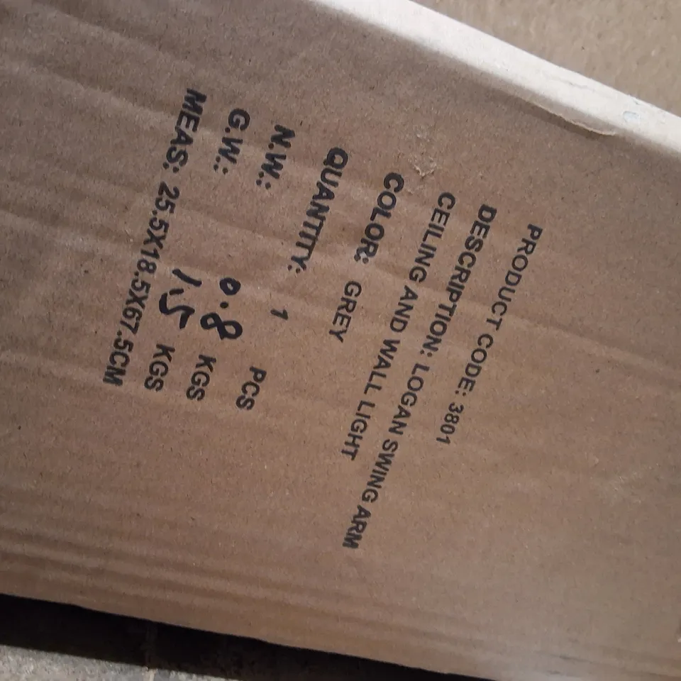 BOXED DUNELM LOGAN SWING ARM CEILING & WALL LIGHT – GREY