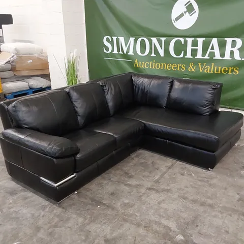 DESIGNER BLACK LEATHER CHAISE SOFA