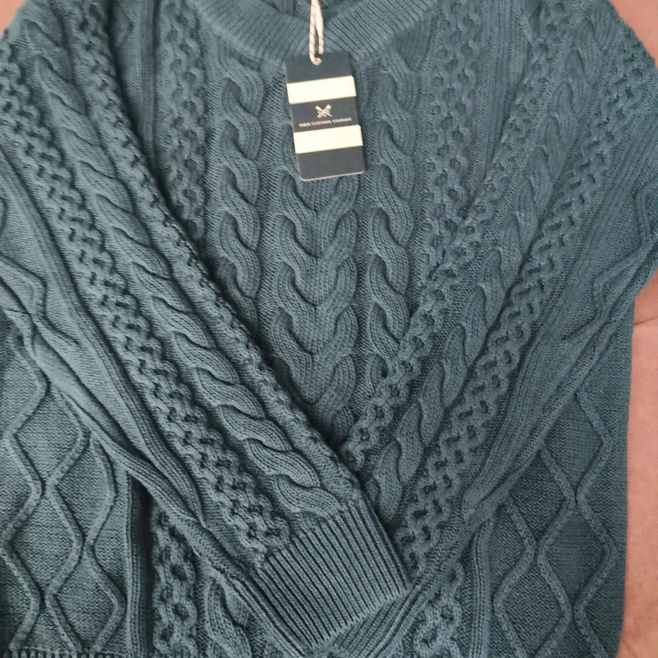 CREW CLOTHING COMPANY MULTI CABLE V-NECK JUMPER IN TEAL SIZE 8