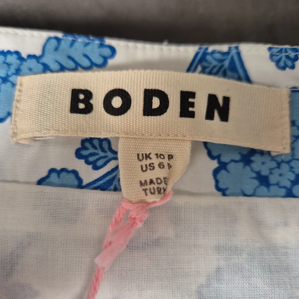 BODEN FLORAL PRINT BLOUSE – BLUE ON WHITE, WOMENS UK 10P