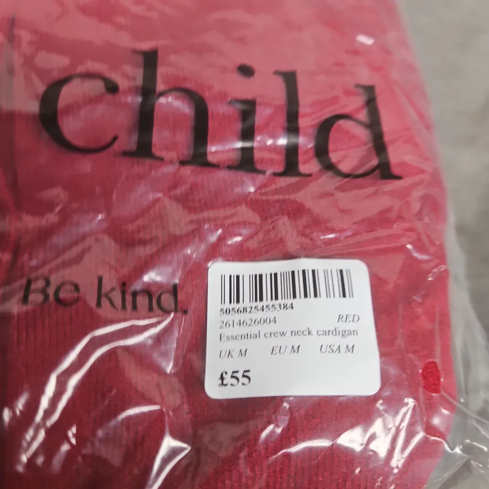 NOBODY'S CHILD RED ESSENTIAL CREW NECK CARDIGAN – UK M (EU M/USA M)