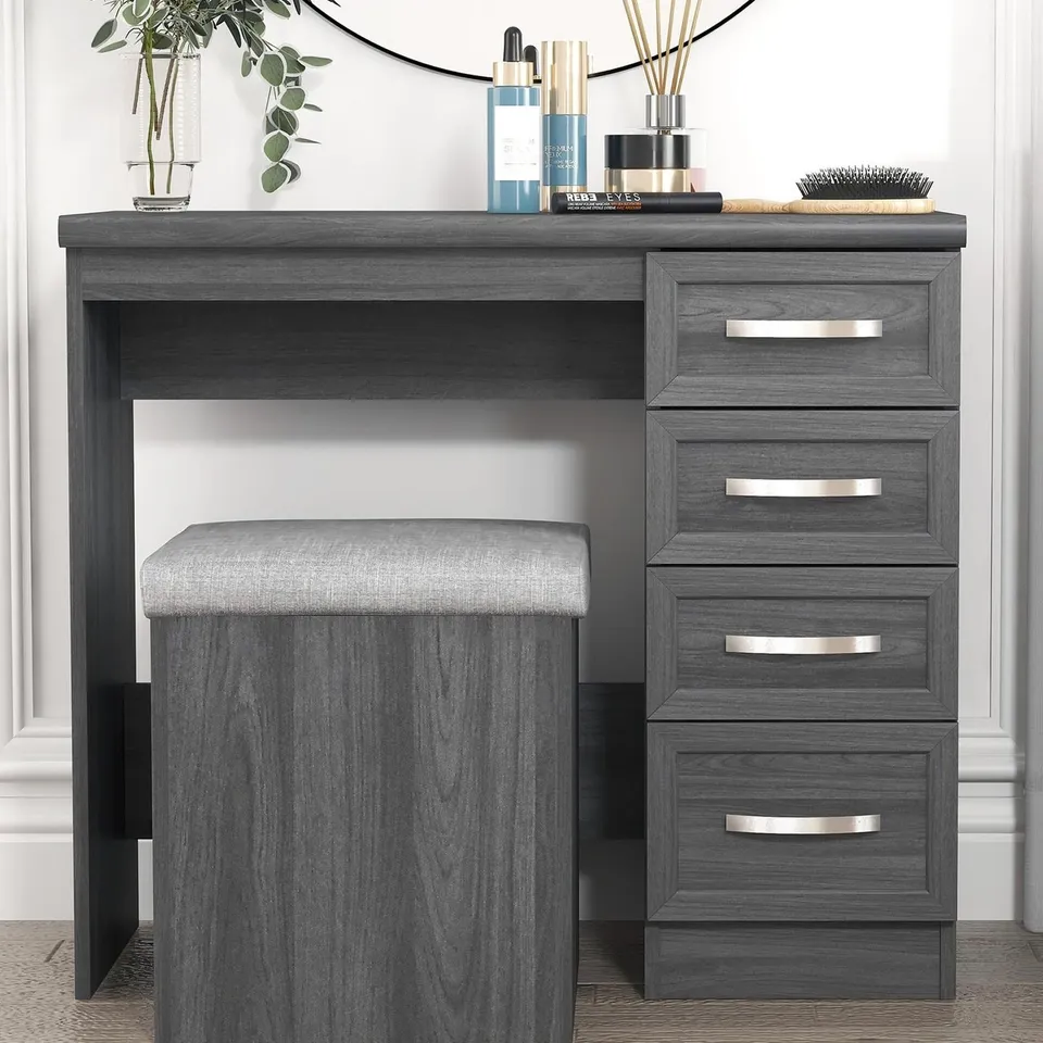 BOXED CAMBERLEY WHITE DRESSING TABLE AND STOOL (1 BOX)