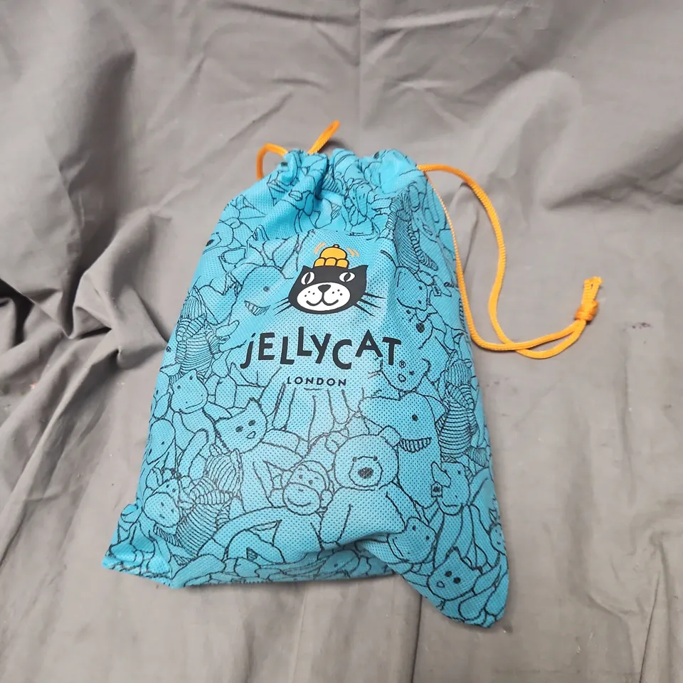 JELLYCAT LONDON SOFT PLUSH TOY - GREY/BLACK, WITH BLUE DRAWSTRING BAG