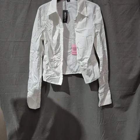 PRETTYLITTLETHING WHITE SHIRT, UK 12 – LONG-SLEEVE 