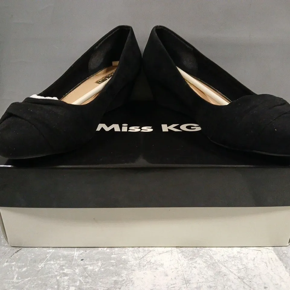 BOXED PAIR OF MISS KG WEDGE SLIP-ON SHOES IN BLACK SIZE EU 38