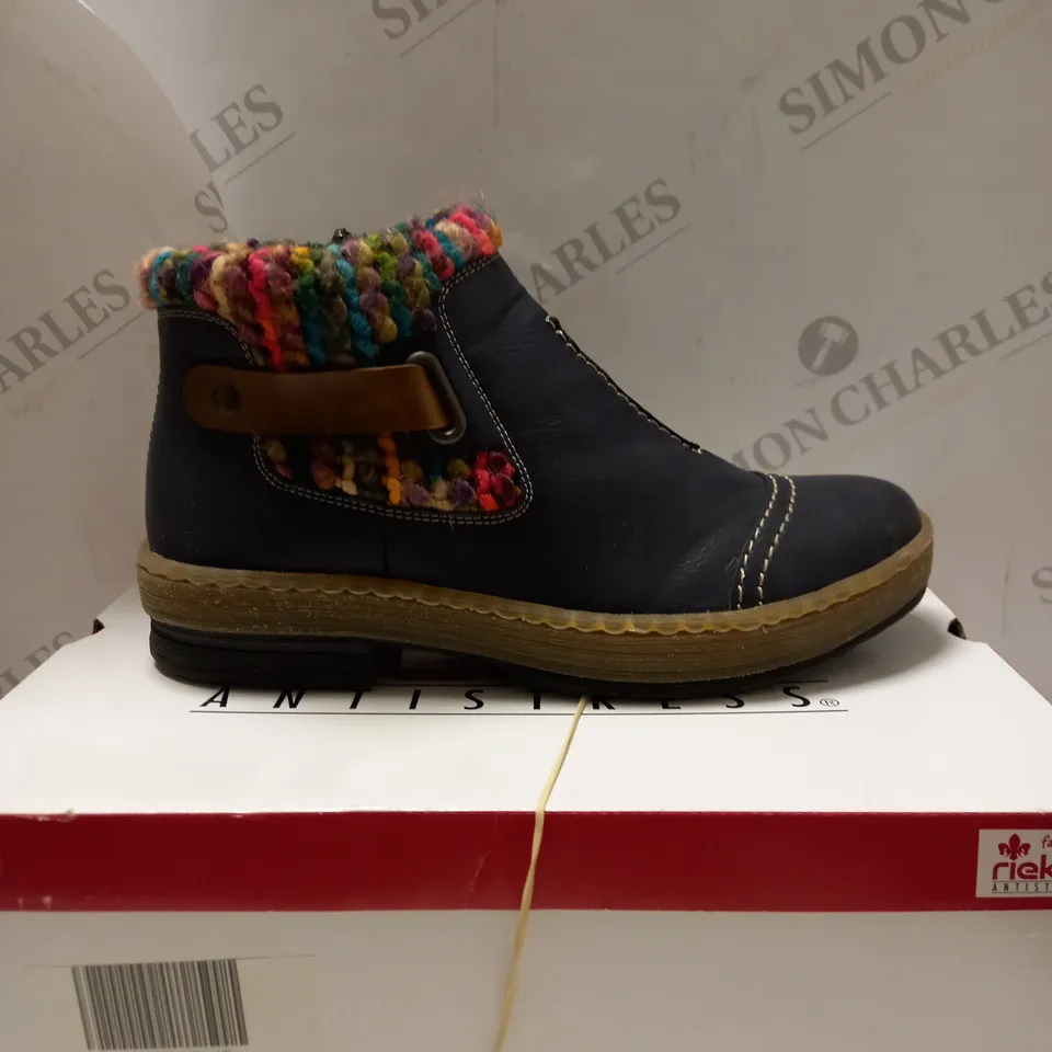 RIEKER WOOL LINED ANKLE BOOTS WITH STRAP DETAIL DARK BLUE - UK SIZE 5