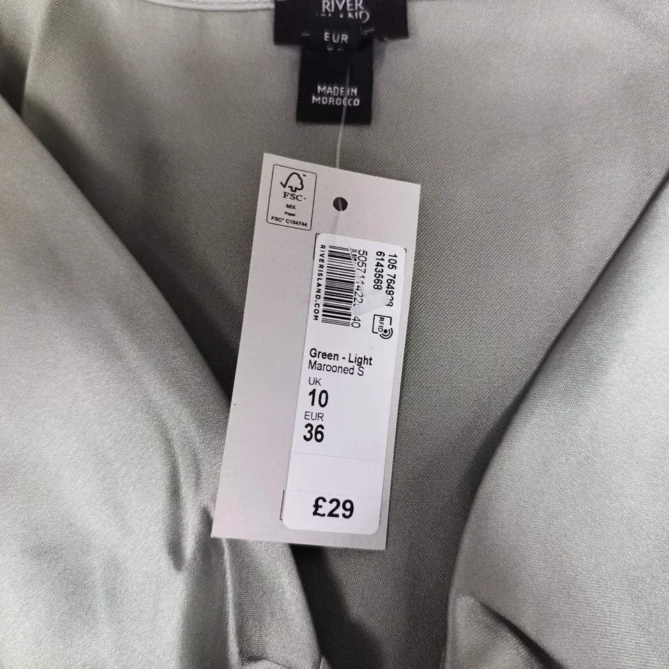 RIVER ISLAND GREEN SATIN BOW-FRONT SLEEVELESS TOP, UK 10