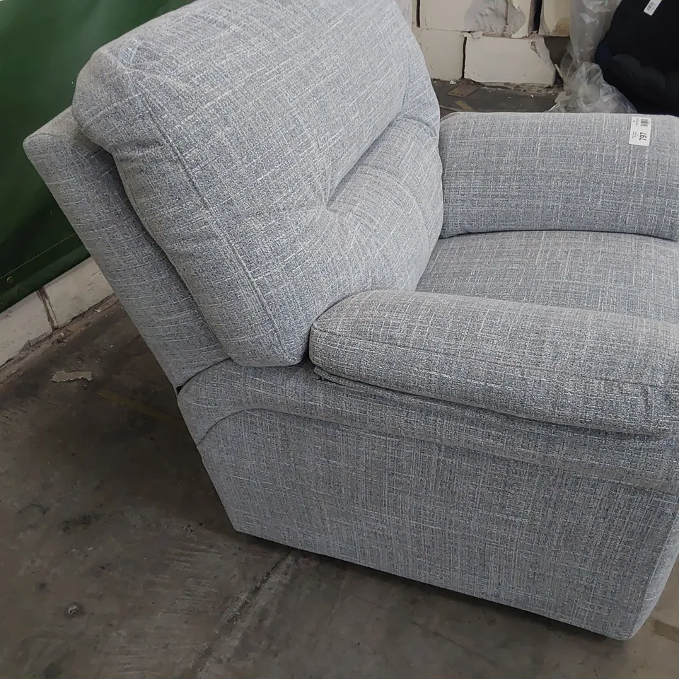 QUALITY BRITISH DESIGNER G PLAN SEATTLE EASY CHAIR BEACH DUCK EGG FABRIC 