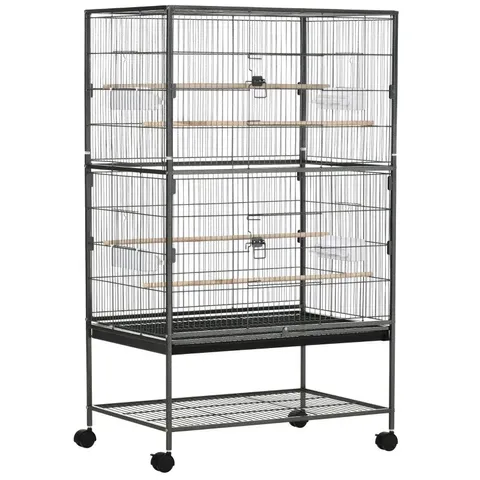 BOXED PAWHUT LARGE BIRD CAGE BUDGIE CAGE FOR FINCH CANARIES PARAKEET WITH ROLLING STAND, SLIDE-OUT TRAY, STORAGE SHELF, FOOD CONTAINERS, DARK GREY (1 BOX)