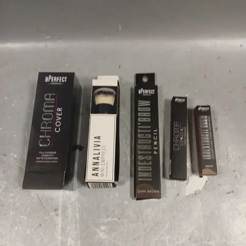 BPERFECT LOT OF 5 ASSORTED COSMETIC PRODUCTS TO INCLUDE - CHROMA LIQUID CONCEALER IN N2 - CHROMA COVER MATT FOUNDATION IN N2 - ANNALIVA MINI EMPRESS BASE BRUSH - ETC