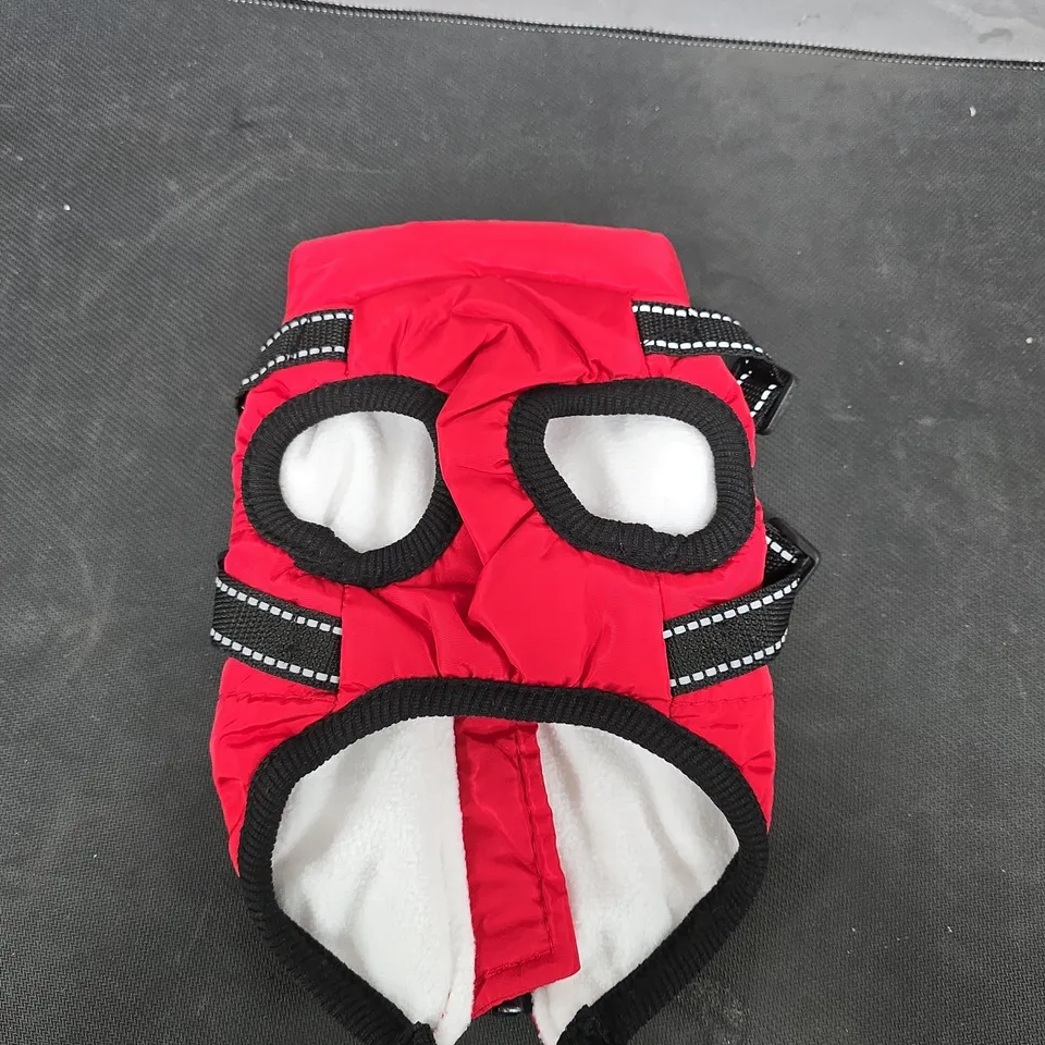 RED PADDED DOG COAT WITH HARNESS STRAPS – FASHION SPORTS PATCH