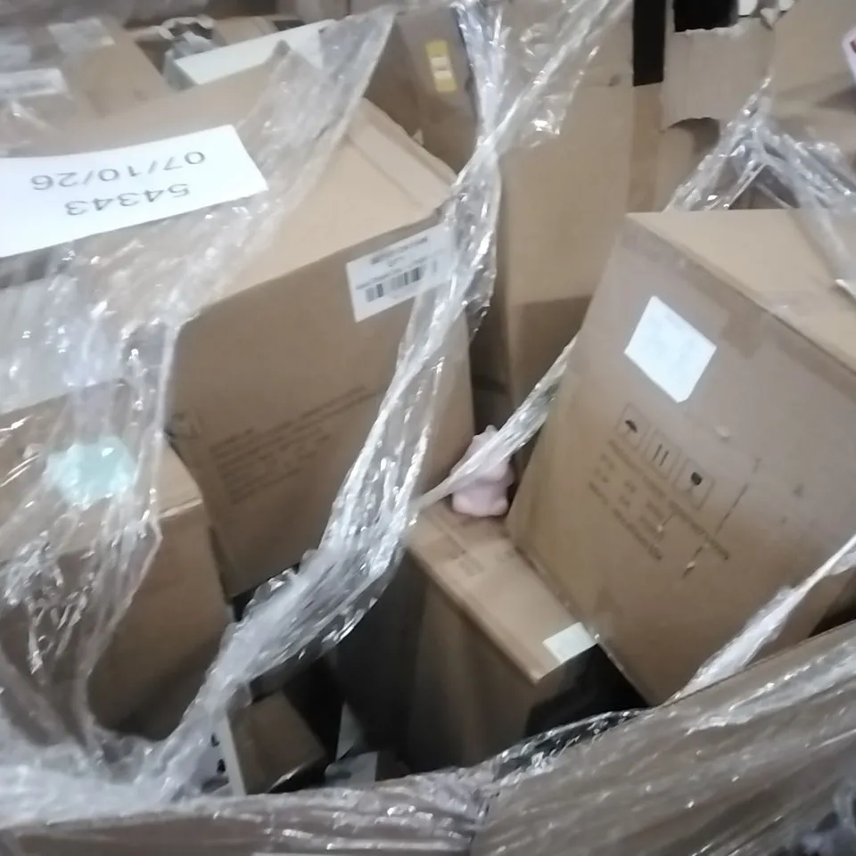 PALLET CONTAINING A VERY LARGE QUANTITY OF ASSORTED DESIGNER LIGHTING PRODUCTS INCLUDING:FLOYD 2 LIGHT CEILING FITTING,ALEXIS GLASS CEILING PENDENT,AMALFI TABLE LAMP