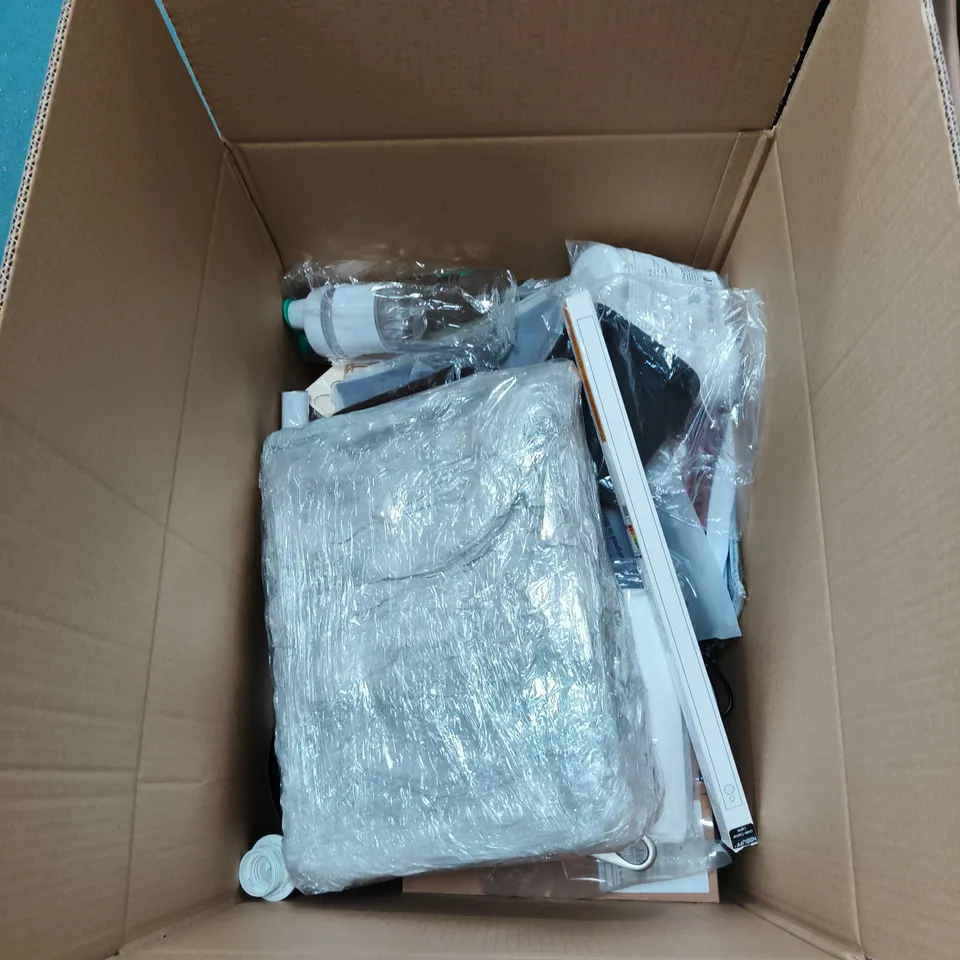 BOX OF APPROXIMATELY 20 ASSORTED HOUSEHOLD ITEMS INCLUDING SELF ADHESIVE LABELS , PERCY PIG DOG TOY AND TOMMEE TIPPEE BABY BOTTLE 