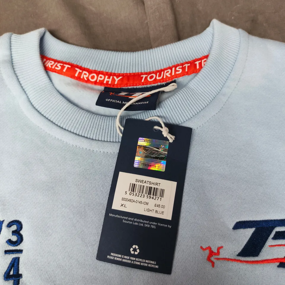 ISLE OF MAN TT OFFICIAL MERCHANDISE SWEATSHIRT – LIGHT BLUE, UK XL