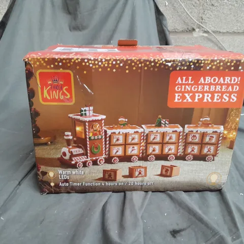 BOXED THREE KINGS GINGERBREAD TRAIN LIGHT UP ADVENT CALENDAR