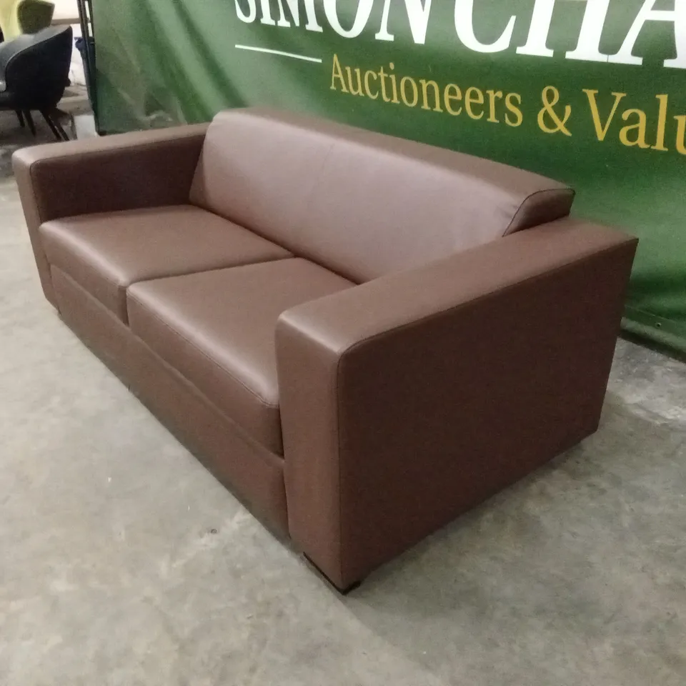 QUALITY DESIGNER MALLARD FAUX LEATHER 2 SEATER SOFA - BROWN