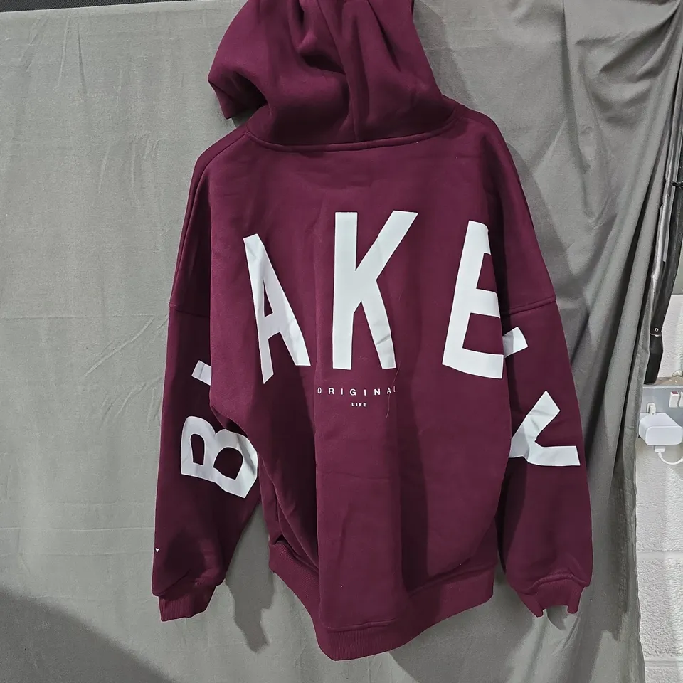 BLAKELY HOODIE – BURGUNDY, WOMEN'S MEDIUM WITH LARGE WHITE BACK PRINT