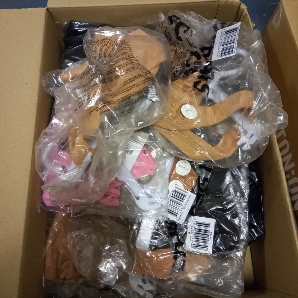 BOX OF BRAND NEW COTTON ON CLOTHING , BOX INCLUDES UNDERWEAR , BRA'S AND TROUSES ALL COMING IN A VARIETY SIZES AND COLOURS 