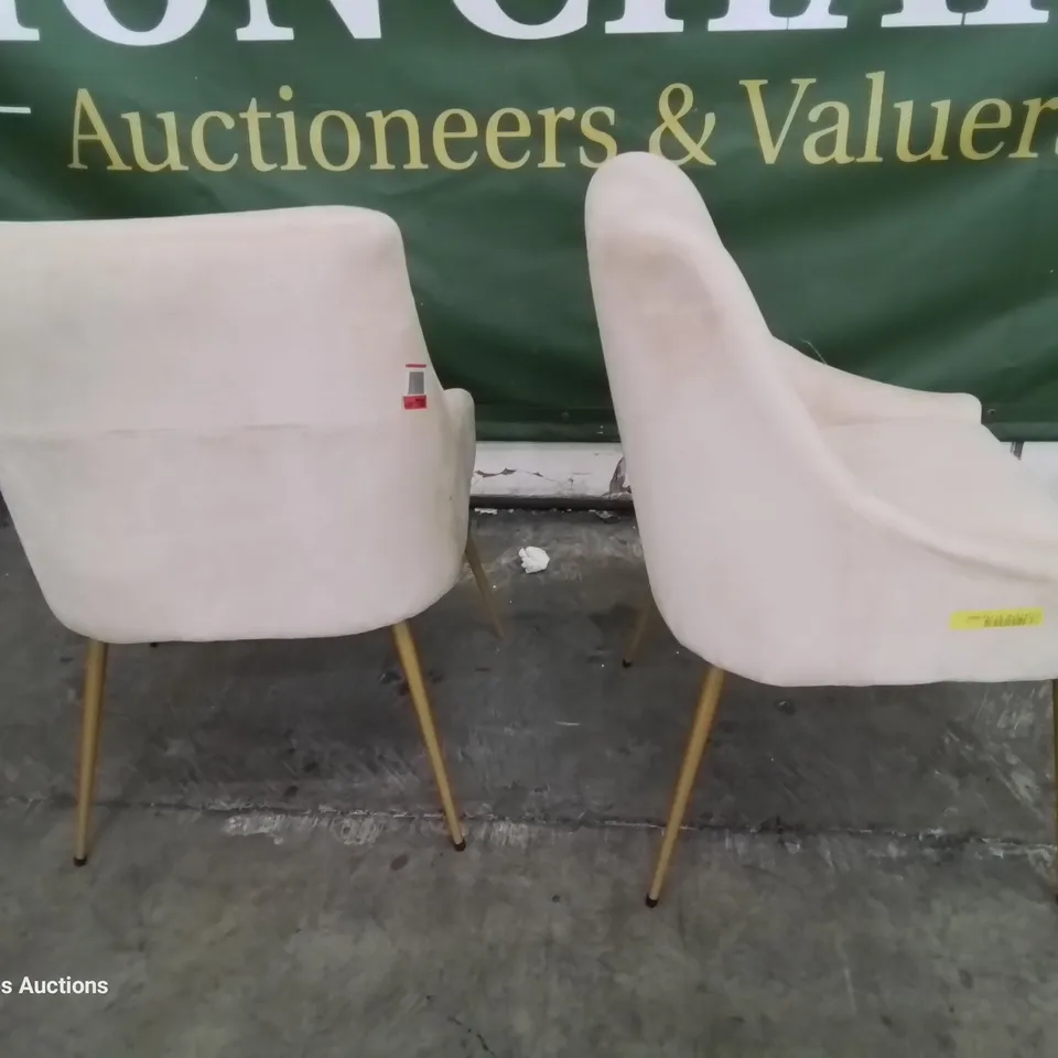 PAIR OF DESIGNER UPHOLSTERED CHAIRS NATURAL PLUSH FABRIC 