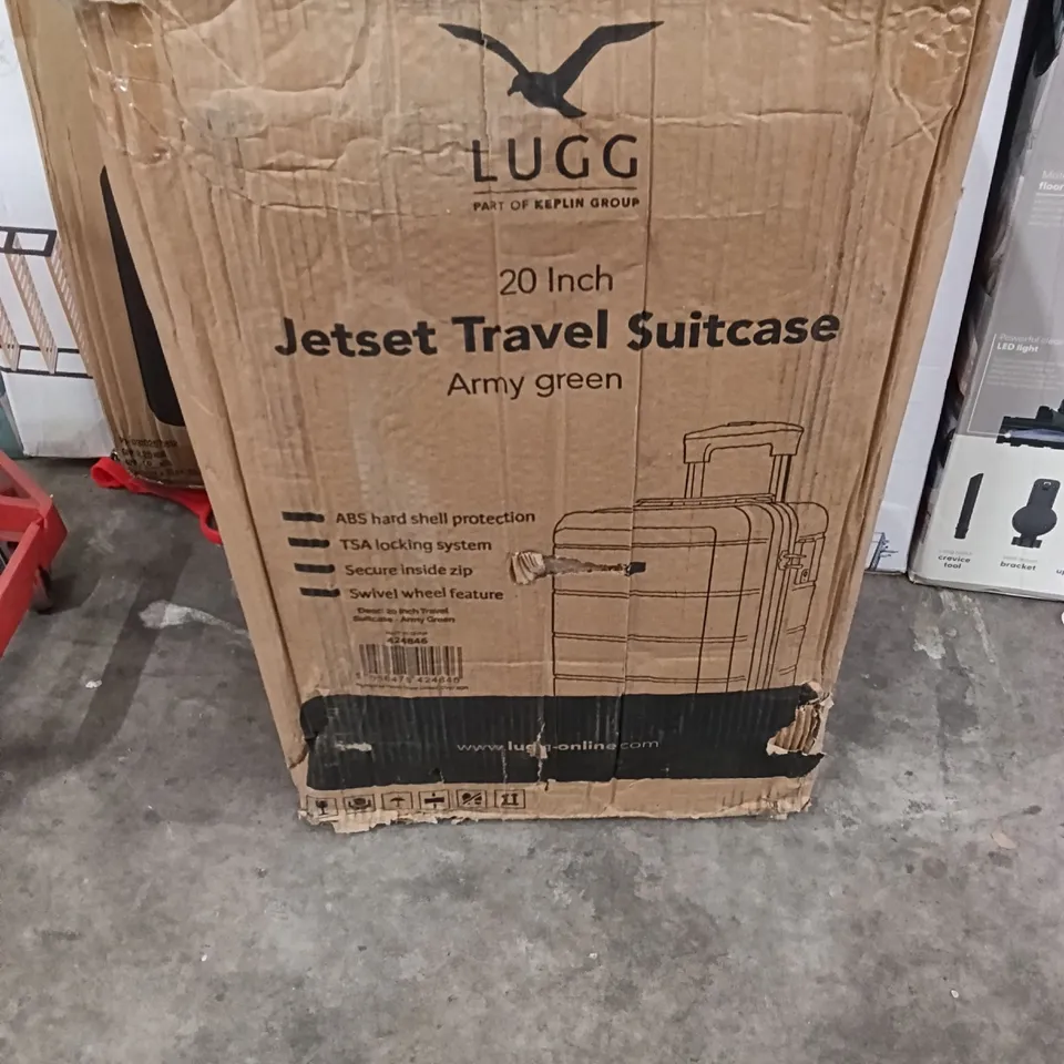 BOXED KEPLIN LUGG 20 INCH JETSET TRAVEL SUITCASE ARMY GREEN COLOUR 