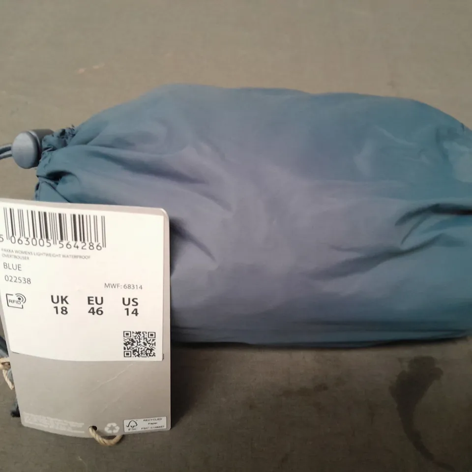 MOUNTAIN WAREHOUSE PAKKA WOMEN'S LIGHTWEIGHT WATERPROOF OVERTROUSERS IN BLUE SIZE 18