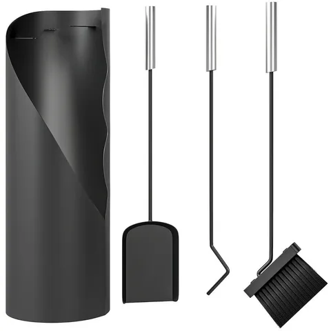 BOXED OUTSUNNY 4 PIECES FIREPLACE TOOLS SET, METAL FIREPLACE ACCESSORIES FIRESIDE COMPANION SET WITH BROOM, SHOVEL, POKER AND BUCKET, BLACK (1 BOX)