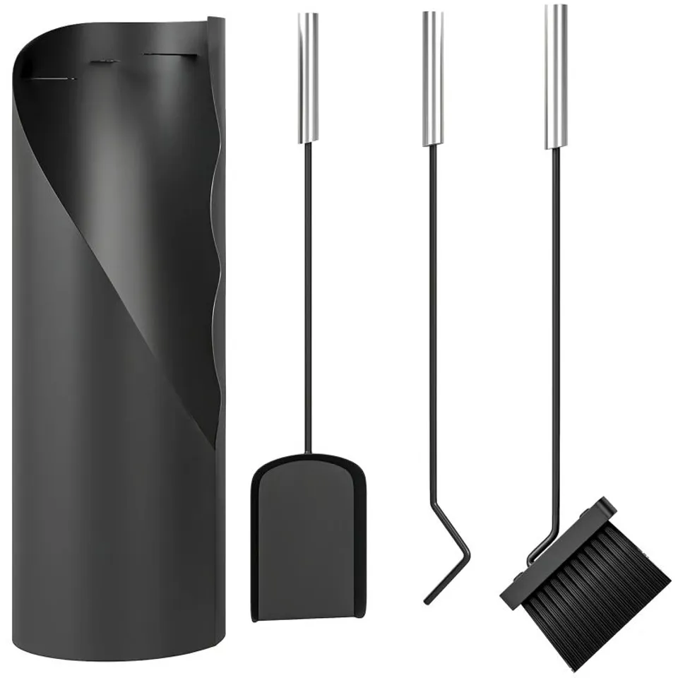 BOXED OUTSUNNY 4 PIECES FIREPLACE TOOLS SET, METAL FIREPLACE ACCESSORIES FIRESIDE COMPANION SET WITH BROOM, SHOVEL, POKER AND BUCKET, BLACK (1 BOX)