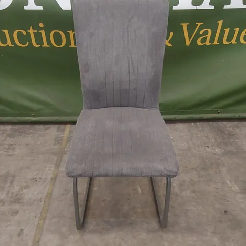 DESIGNER LINED GREY FABRIC UPHOLSTERED DINING CHAIR