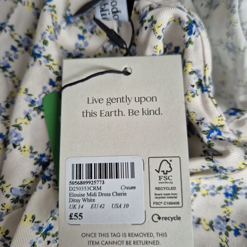 NOBODY'S CHILD ELOUISE MIDI DRESS CHERIE DITSY WHITE – UK 14
