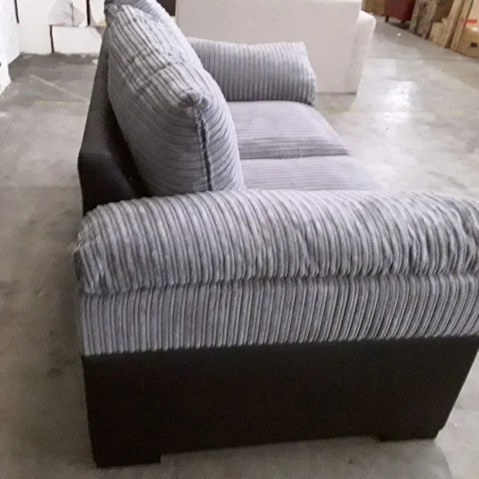 QUALITY DESIGNER PHOENIX 2 SEATER SOFA - GREY CORDUROY/BLACK FABRIC 