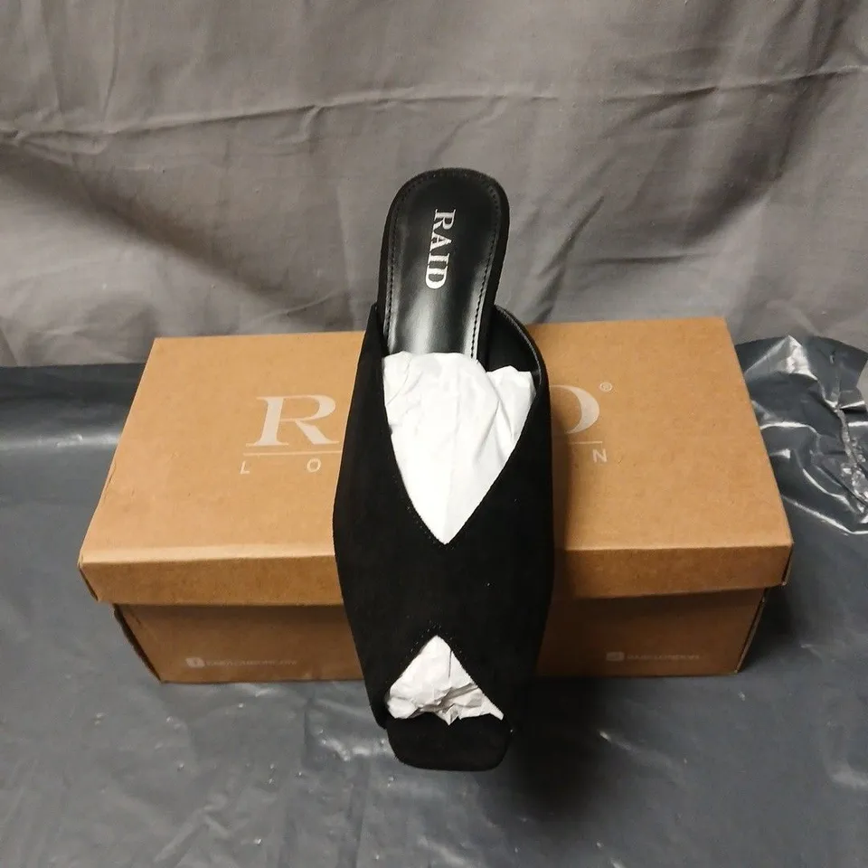 RAID LONDON BLACK SUEDE MULE HEEL – OPEN-TOE WOMEN'S SHOES UK SIZE 6