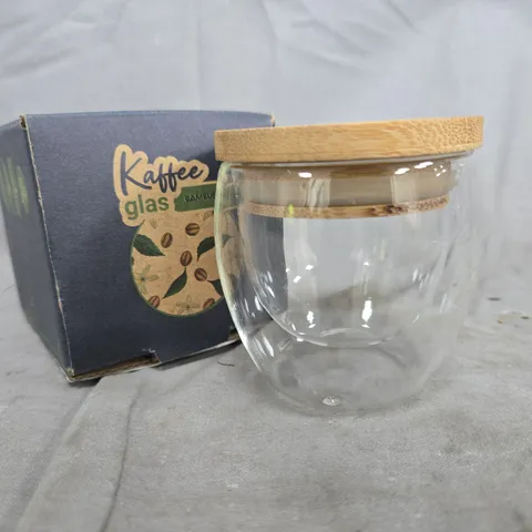 KAFFEE GLAS BAMBUSDECKEL WOODEN COVER GLASS COFFEE MUG