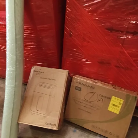 PALLET OF ASSORTED ITEMS INCLUDING - COOKER,YOGA MAT, BUSINESS MACHINE