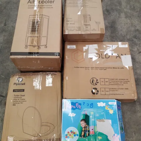 PALLET OF ASSORTED PRODUCTS INCLUDING AIR COOLER, TOILET SEAT, PEPPA PIG PLAY TENT, COFFEE TABLE, BLENDER