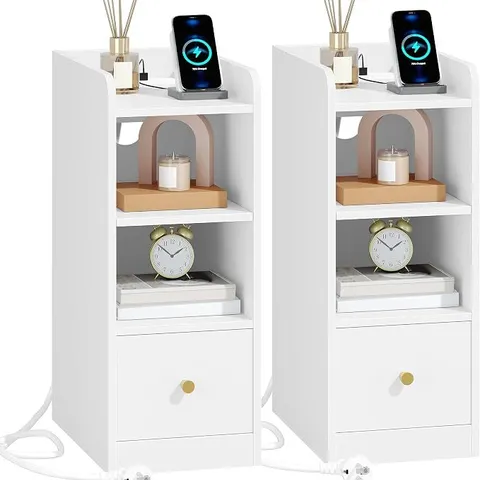 BOXED HZUANERI BEDSIDE TABLES USB & TYPE-C PORT, NARROW END TABLES