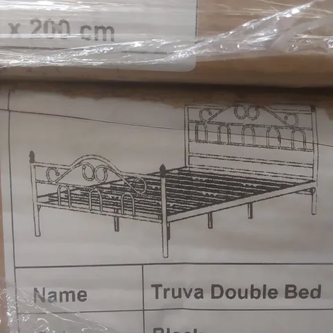 BRAND NEW BOXED TRUVA EUROPEAN DOUBLE METAL BED FRAME - BLACK // SIZE: 140 X 200cm (1 BOX)