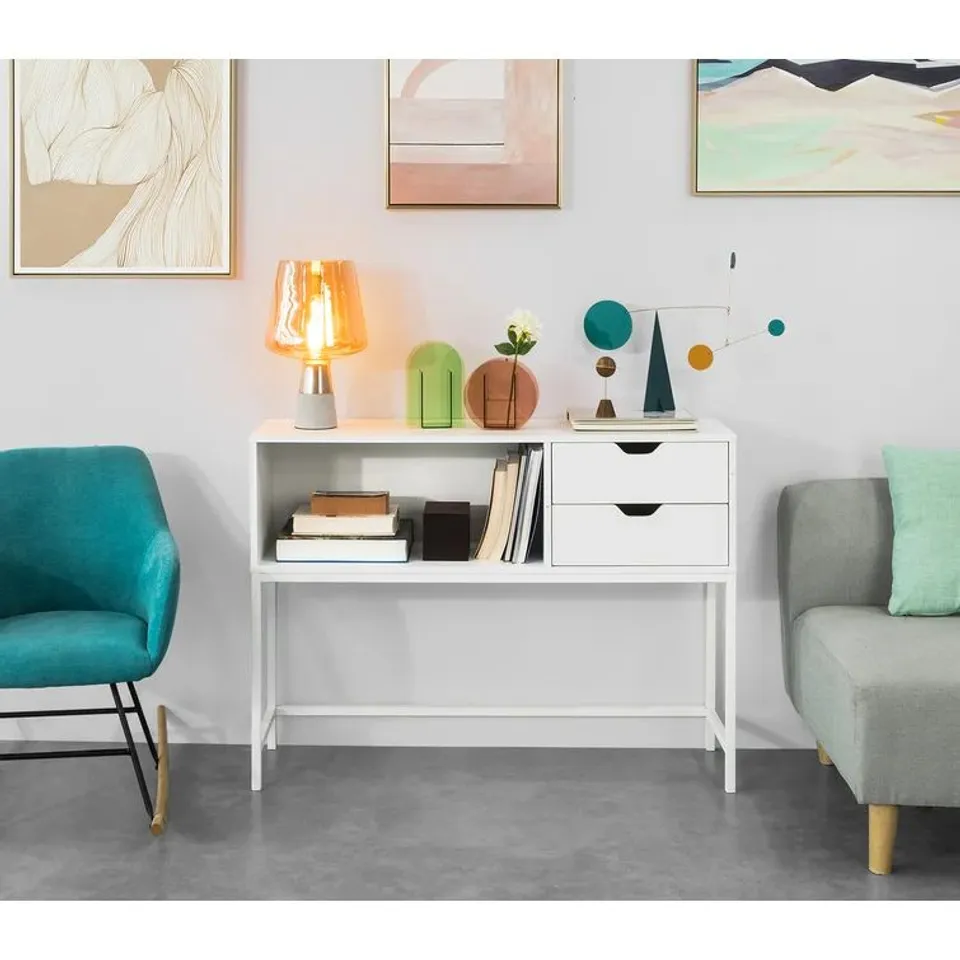 BOXED SWERTING CONSOLE TABLE WHITE