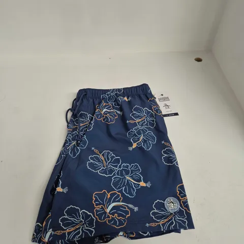 PENGUIN BY MUNSINGWEAR MEN'S SWIM SHORTS – NAVY HIBISCUS PRINT, XXL, 7IN INSEAM