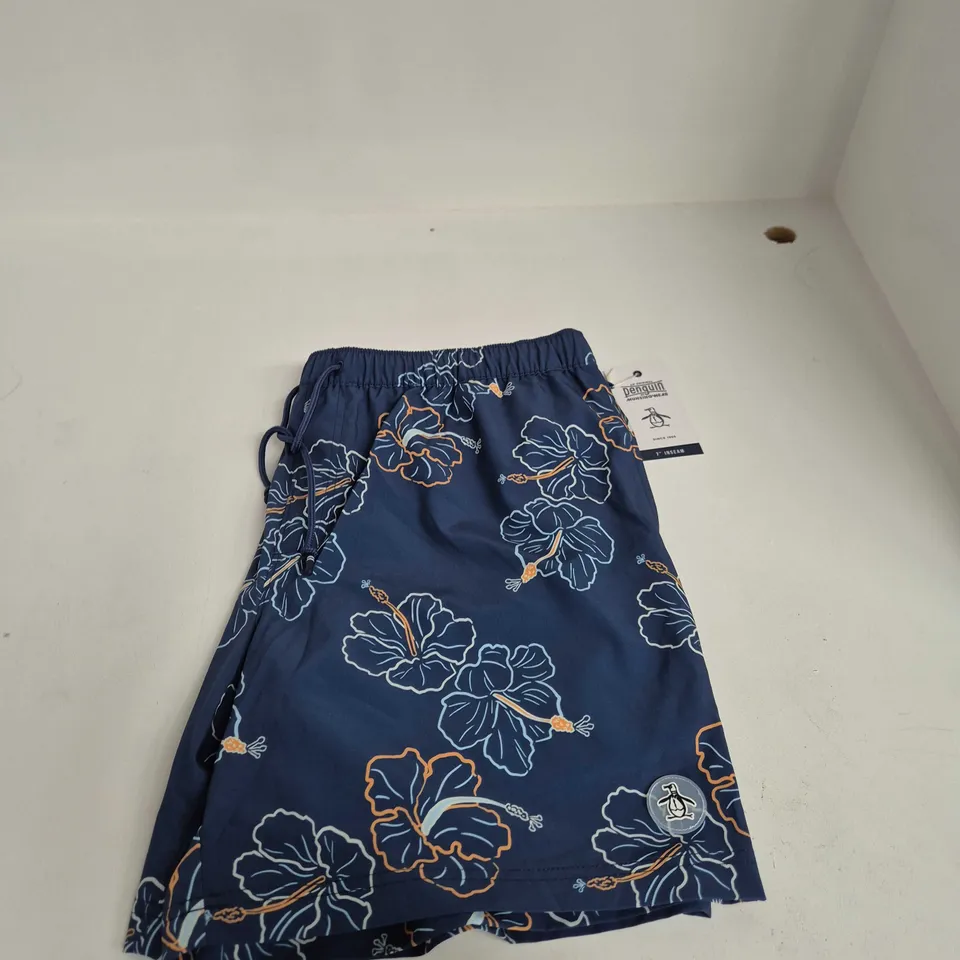 PENGUIN BY MUNSINGWEAR MEN'S SWIM SHORTS – NAVY HIBISCUS PRINT, XXL, 7IN INSEAM