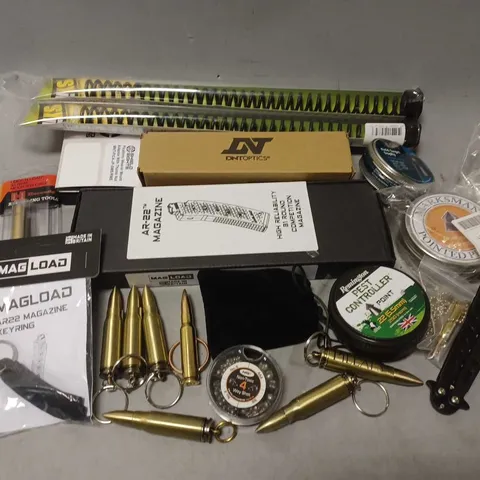 APPROXIMATELY 15 ASSORTED SPORTING ITEMS TO INCLUDE AR-22 MAGAZINE, TITAN XS MAINSPRING, FIELD TARGET TROPHY, ETC - COLLECTION ONLY