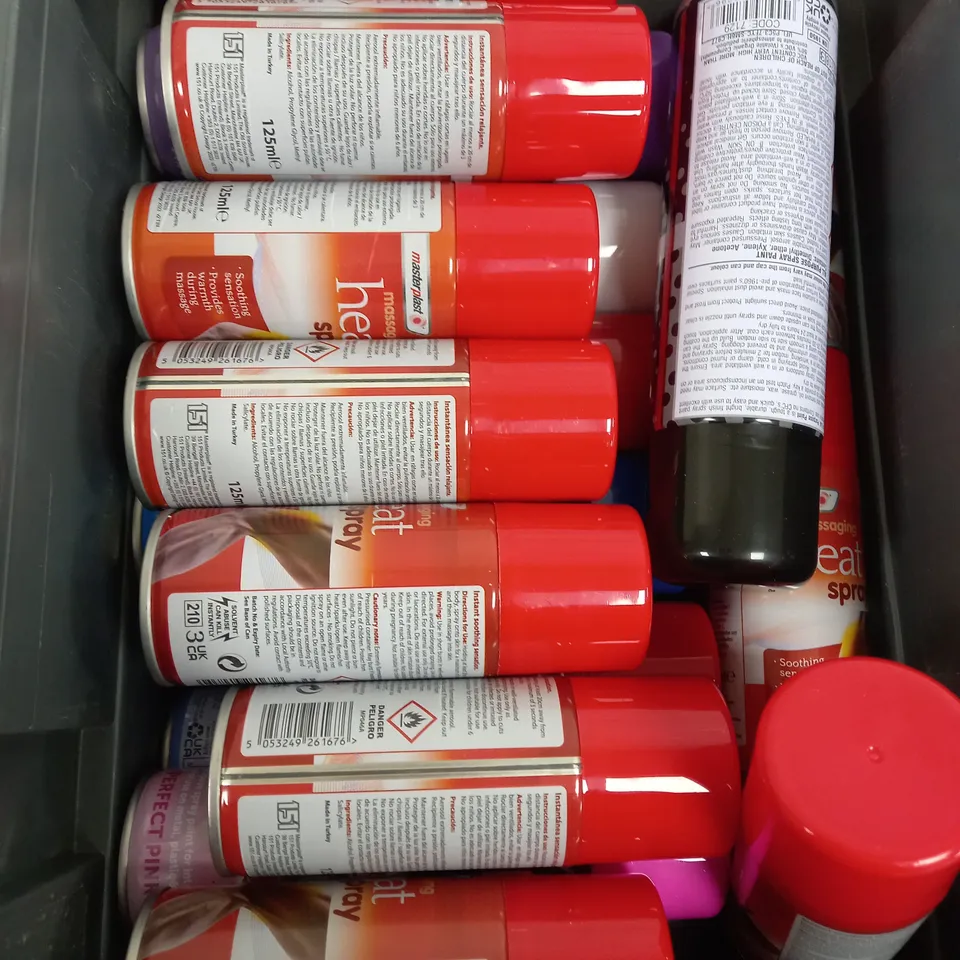 BOX OF APPROX 15 ASSORTED LIQUIDS TO INCLUDE - COLOUR IT & HEAT SPRAY ETC
