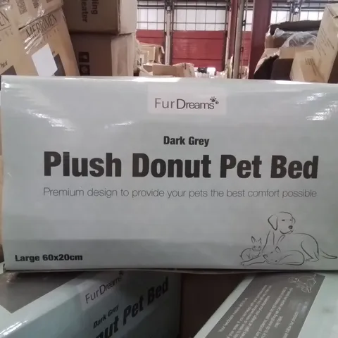 BOX CONTAINING 12 BRAND NEW FURDREAMS PLUSH DONUT PET BED -DARK GREY-