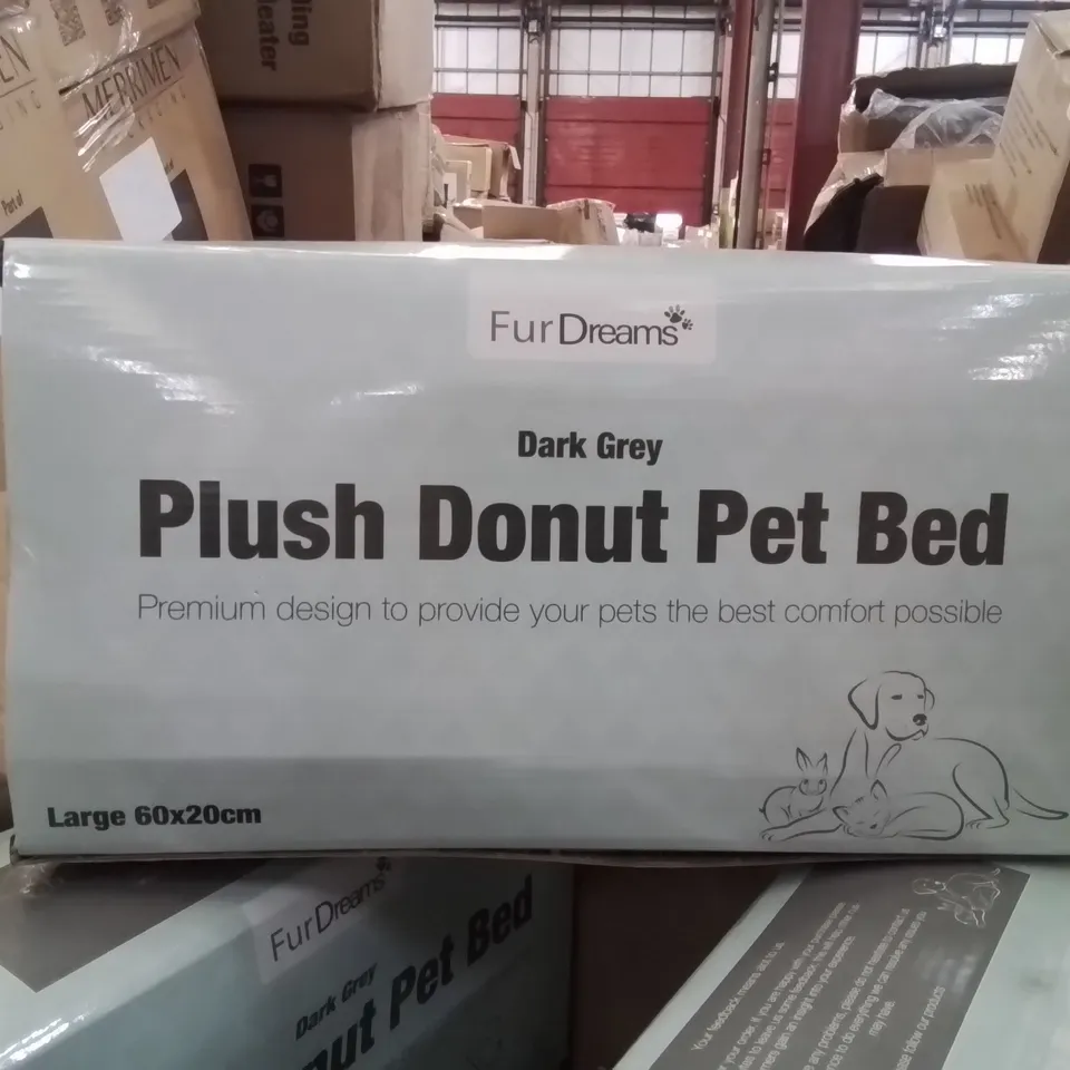 BOX CONTAINING 12 BRAND NEW FURDREAMS PLUSH DONUT PET BED -DARK GREY-