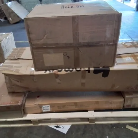PALLET CONTAINING VARIOUS BOXED INCOMPLETE FURNITURE PARTS AND OTHER HOUSEHOLD ITEMS ETC.