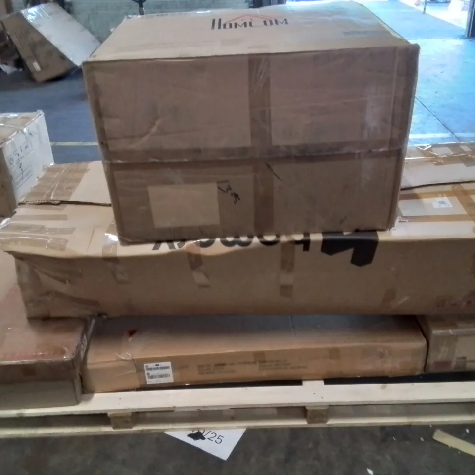 PALLET CONTAINING VARIOUS BOXED INCOMPLETE FURNITURE PARTS AND OTHER HOUSEHOLD ITEMS ETC.