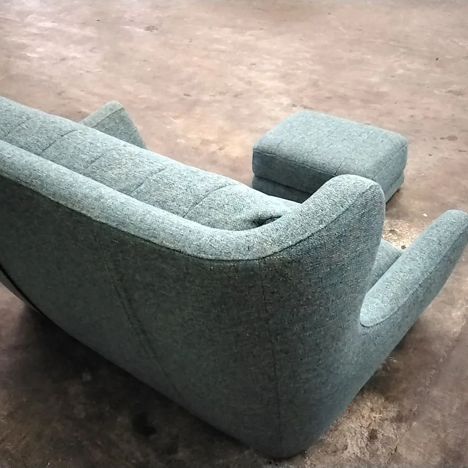 QUALITY DESIGNER REBECCA SMALL SOFA IN PIERO EDGEROW WITH LIGHTWOOD AND FOOTSTOOL