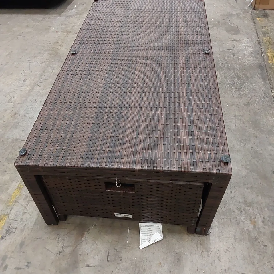 DESIGNER CHOCOLATE MIX RATTAN COFFEE TABLE WITH UNDERSIDE FOOTSTOOLS - MISSING GLASS TOP