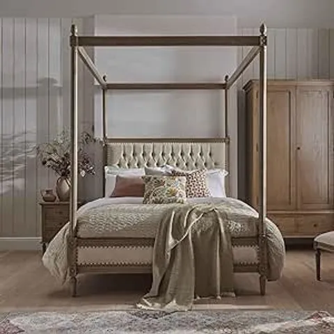 BRAND NEW BOXED SERENITY ANTIQUE FRENCH STYLE BUTTONED CANOPY BEDFRAME(8 BOXES)